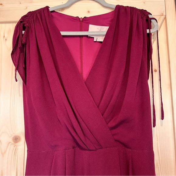Gal Meets Glam Luella Ruched Shoulder Crop Wide Leg Jumpsuit Oxblood Red Size 8 - Picture 6 of 11